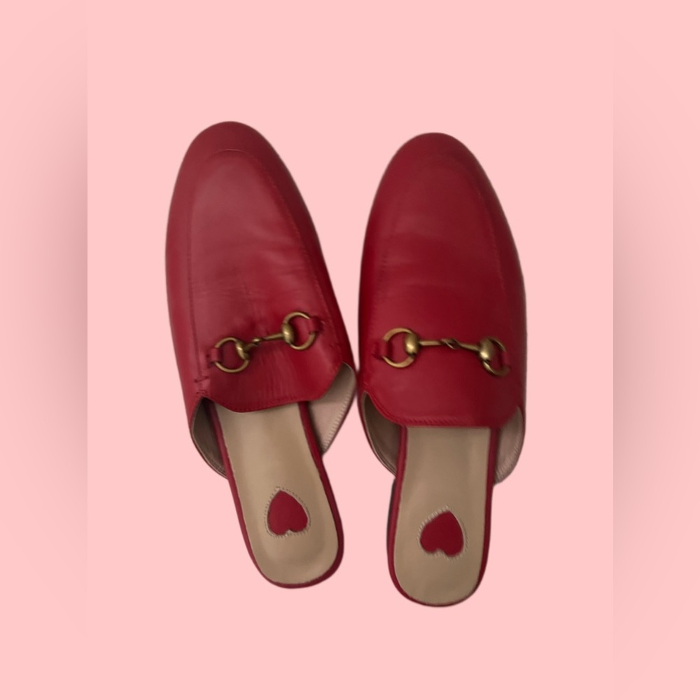 Red Leather Horsebit Mules